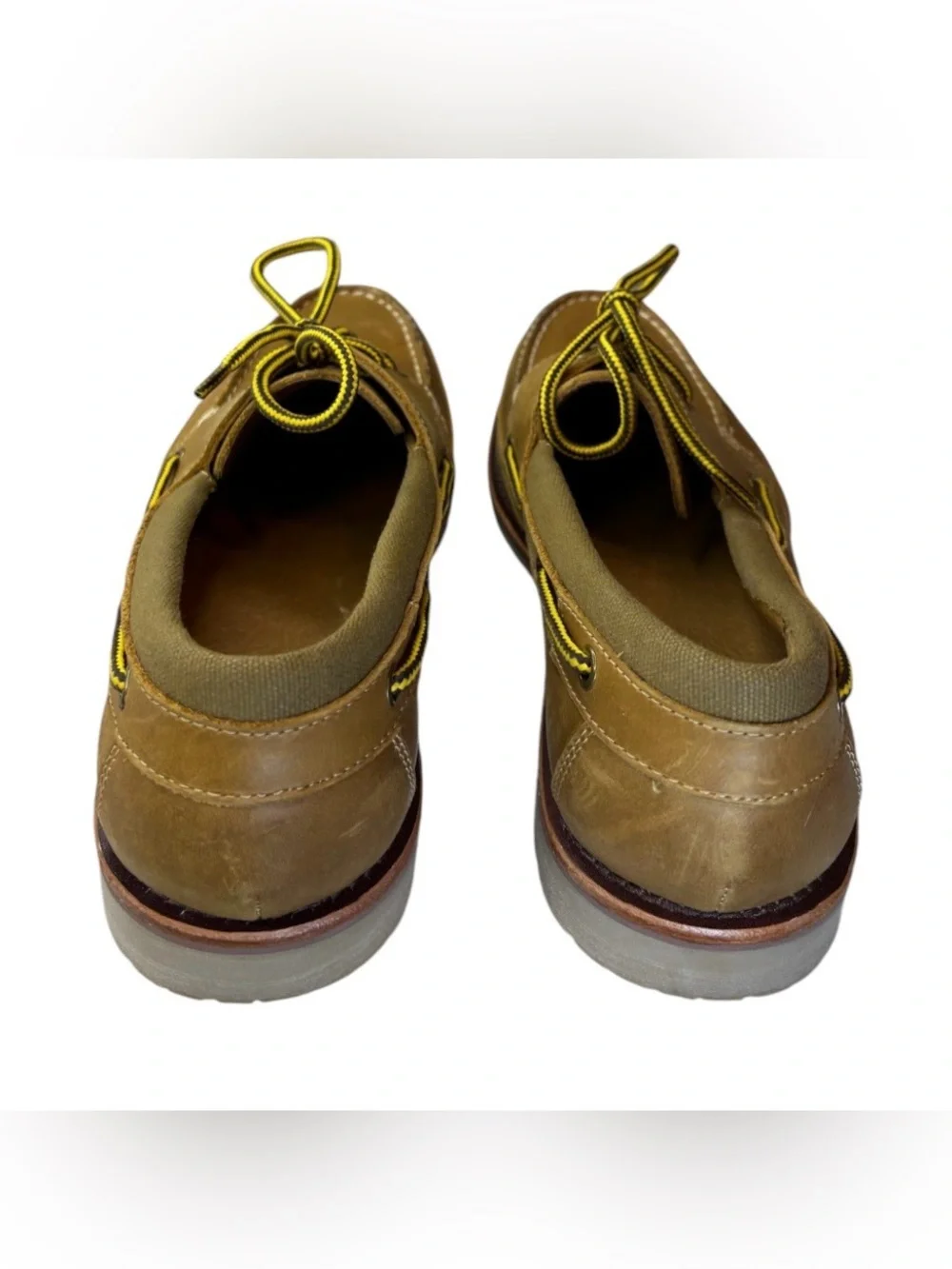 LANDSEND NWOT Mens Leather Boat Shoes Moccasins Grippy Sole Rugged Construction